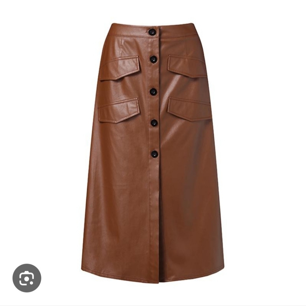 Zanzea Faux PU Leather Button Down Midi Skirt Size Small